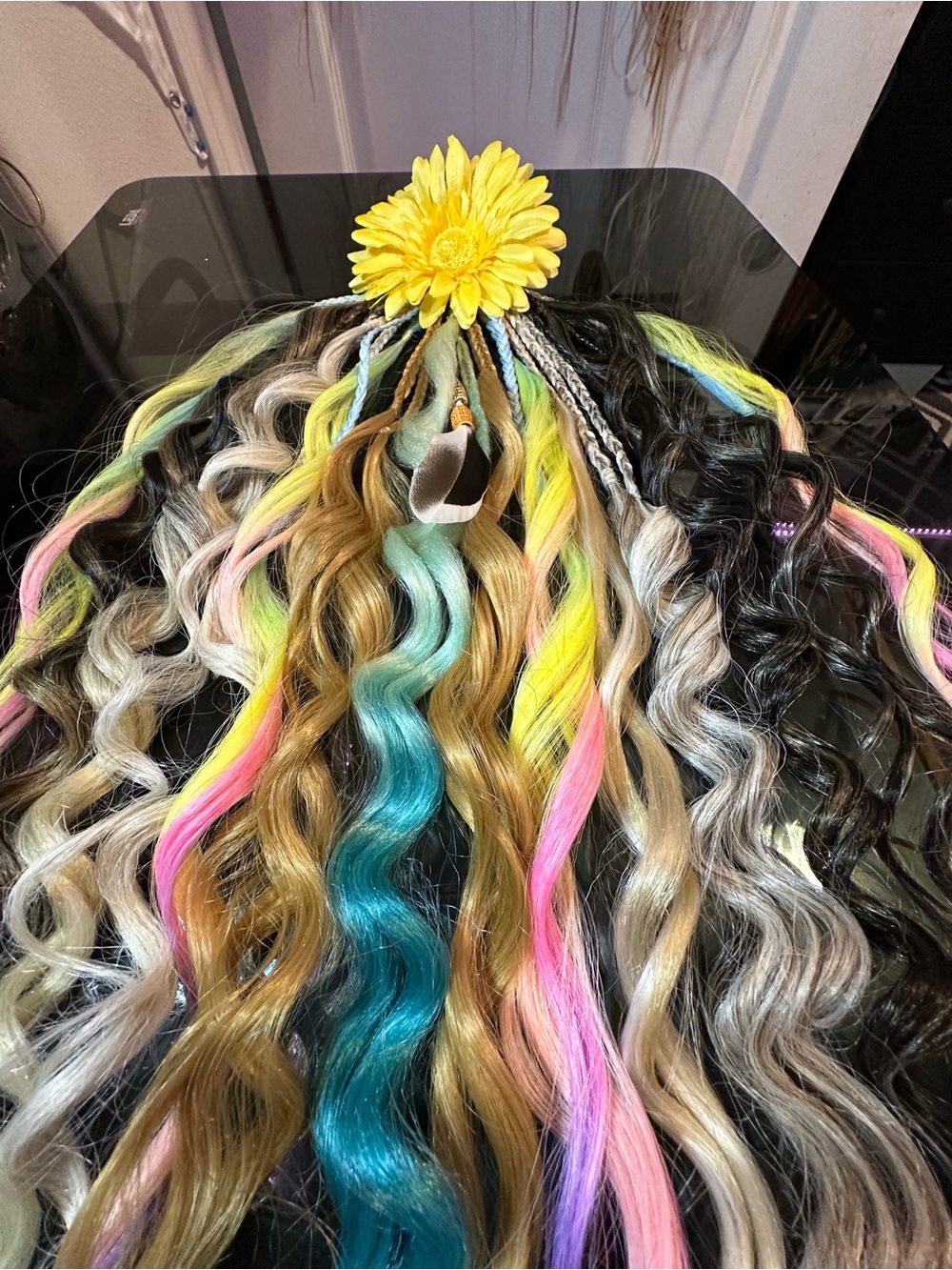 Colorful Braided Hair Extensions with Feather Accent - Picture 11 of 13
